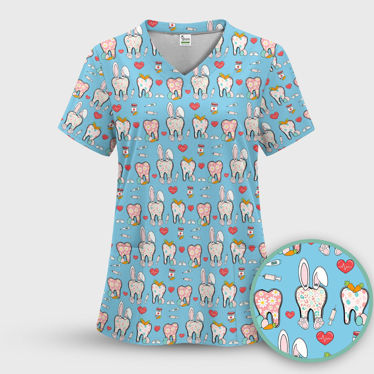 Easter Bunny Dentist Nurse Scrub Top
