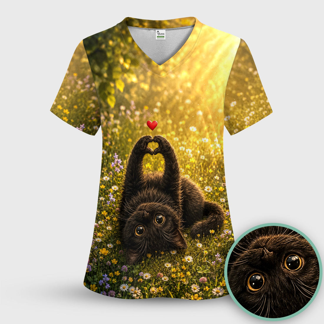 Upside Down Black Cat Meadow Nurse Scrub Top