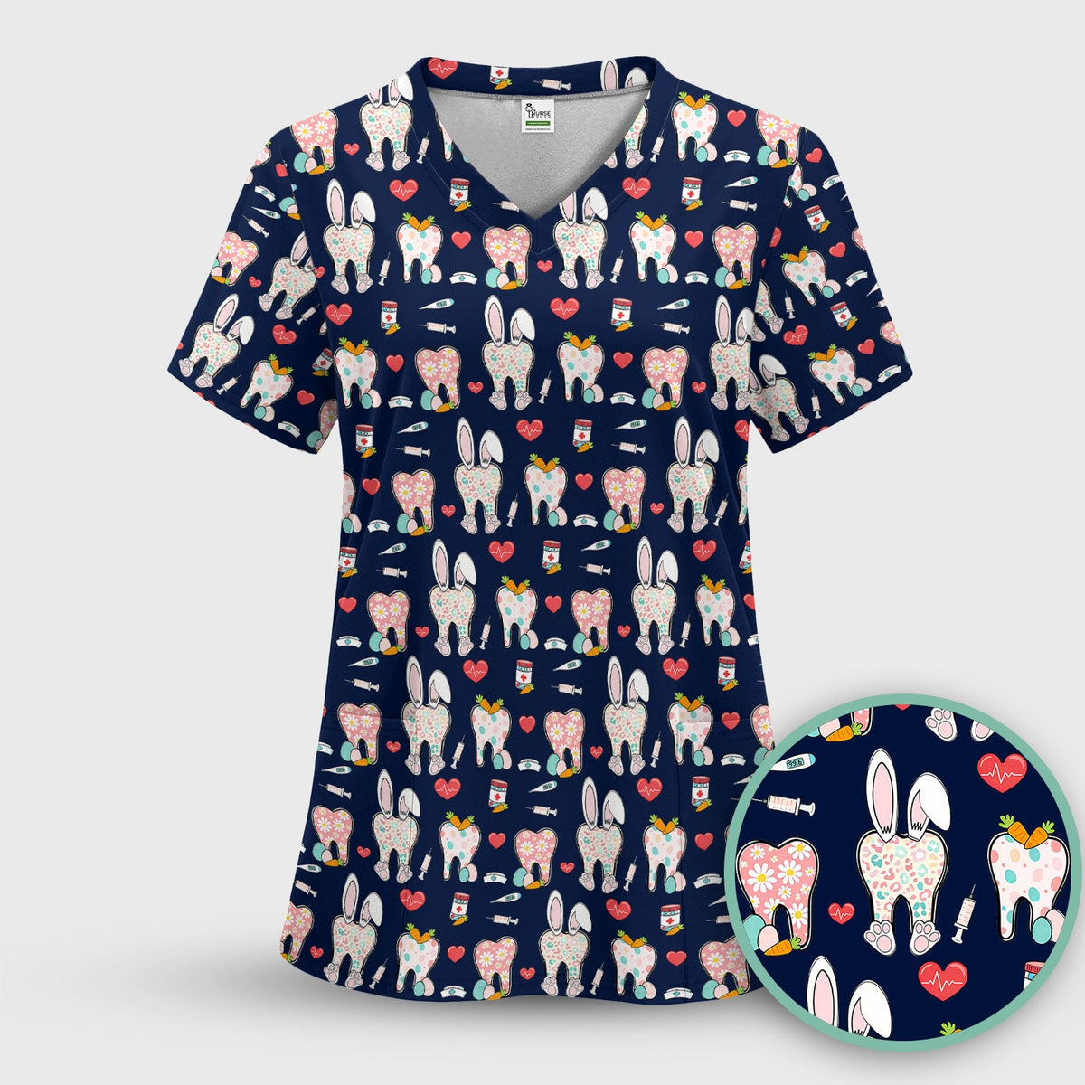 Easter Bunny Dentist Nurse Scrub Top