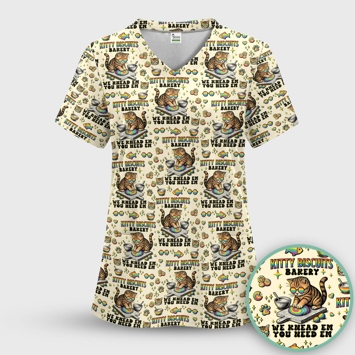 Pride Nurse Cat Baking Scrub Top