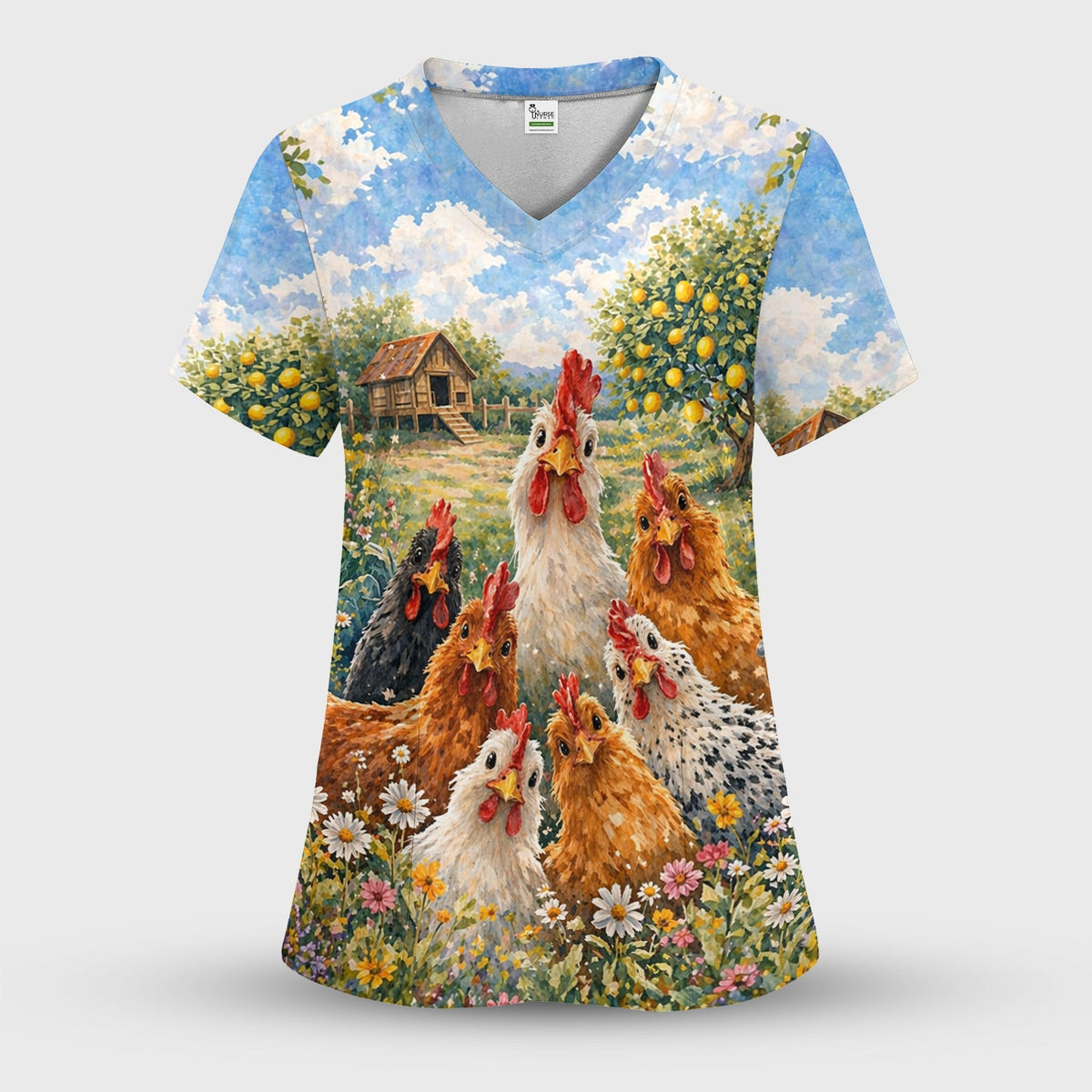 Rustic Chicken Farm Garden Nurse Scrub Set