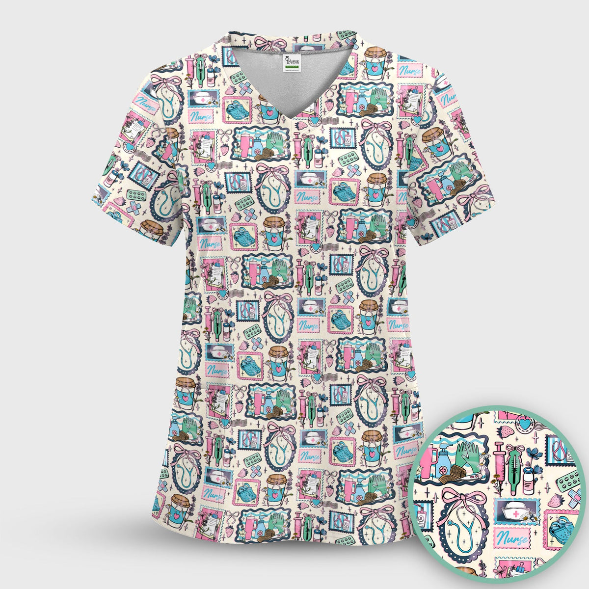 Stethoscope Syringe Frame Nurse Scrub Top