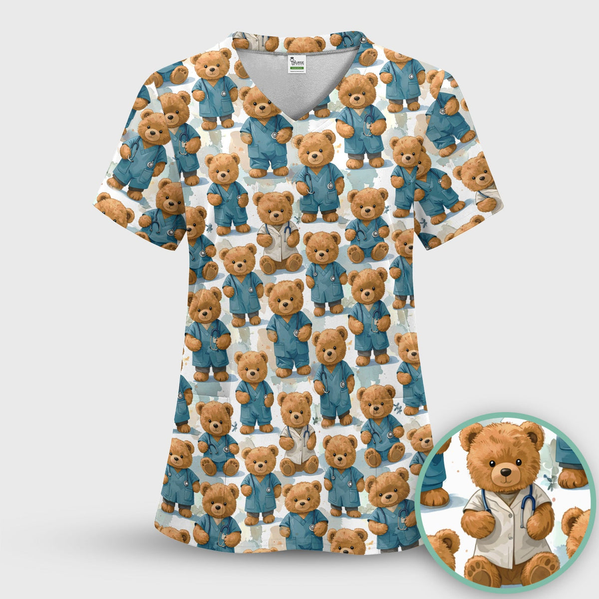 Teddy Bear Doctor Nurse Scrub Top