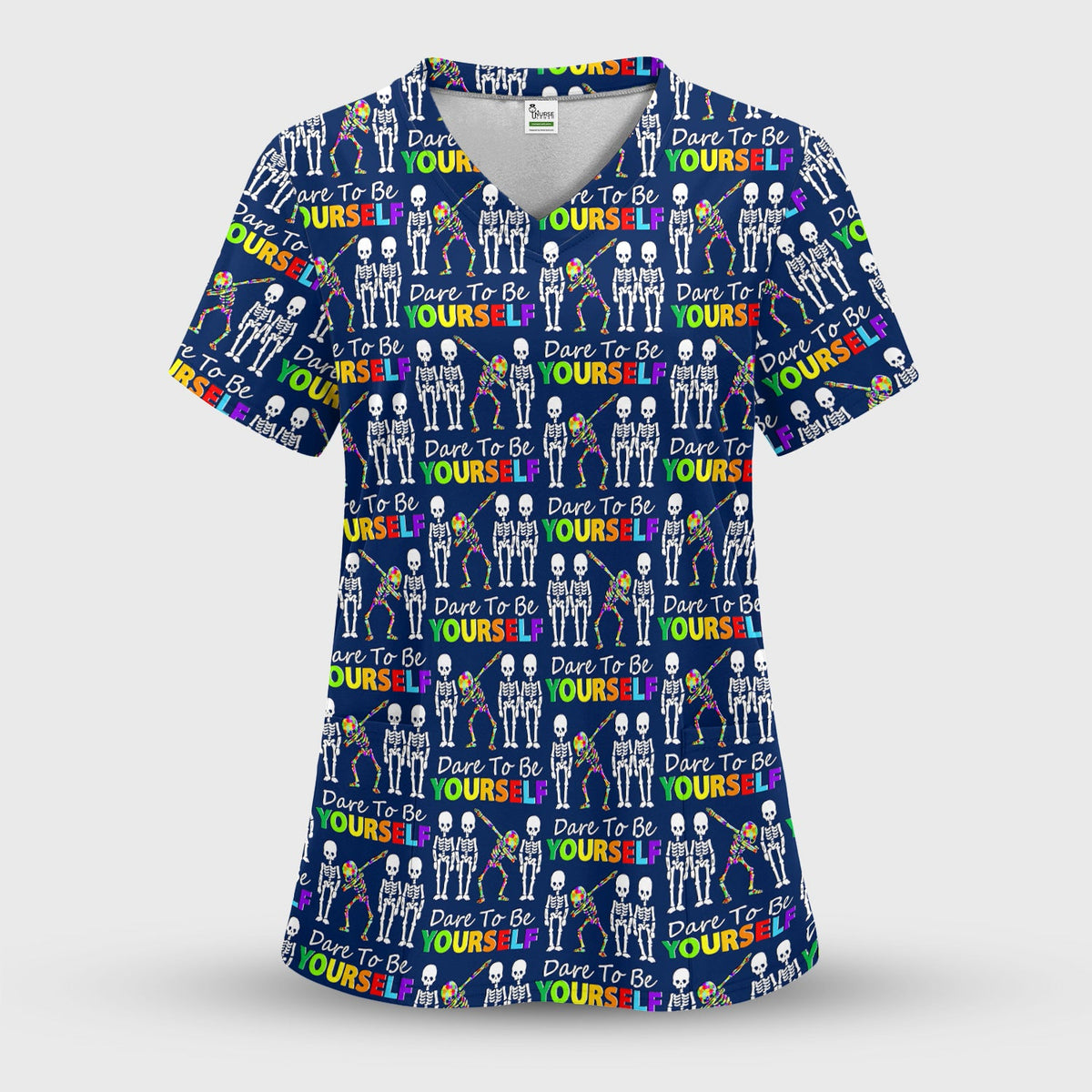 Rainbow Skeleton Dare To Be Yourself Nurse Scrub Set