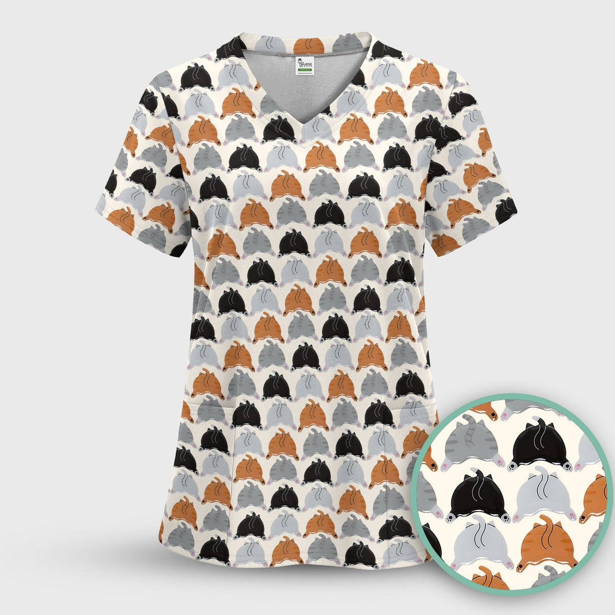 Multicolor Cat Nurse Scrub Set