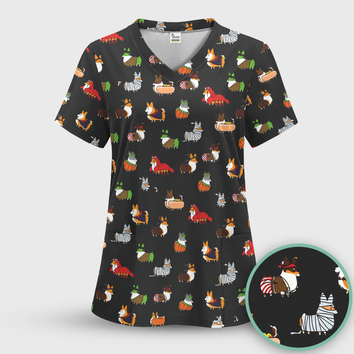 Halloween Corgi Costume Nurse Scrub Top