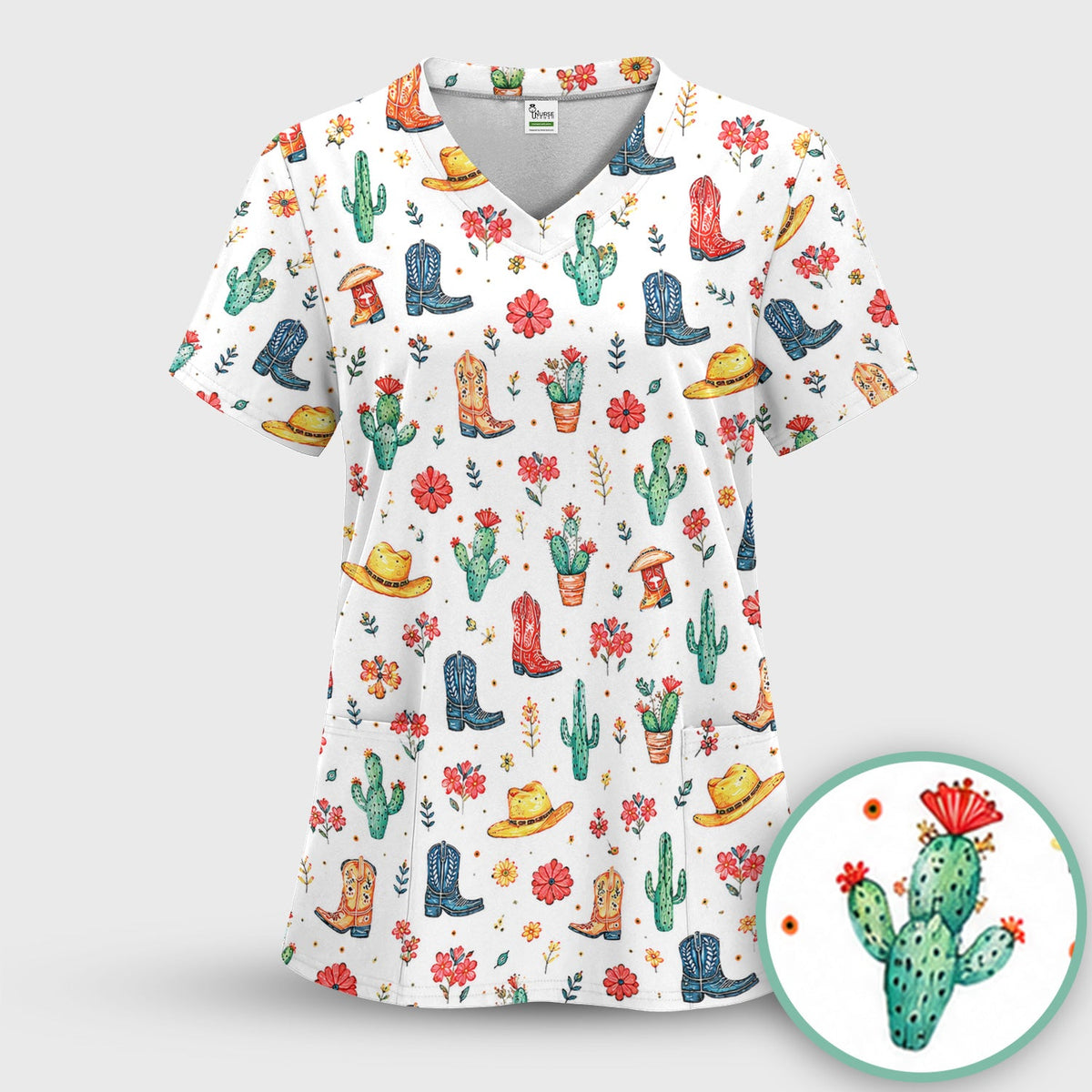 Whimsical Western Cactus Boots Nurse Scrub Set