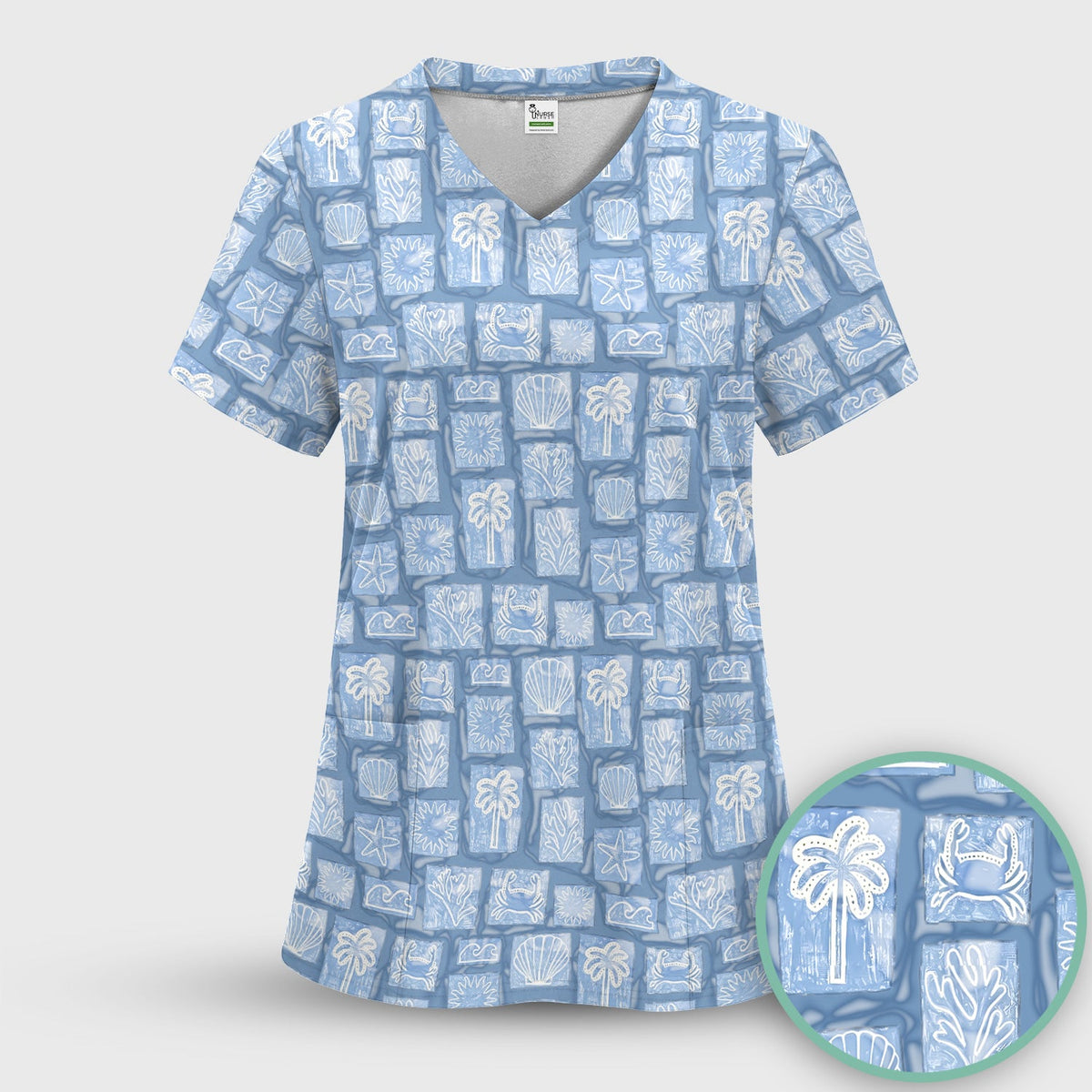 Coastal Seashell Starfish Nurse Scrub Set