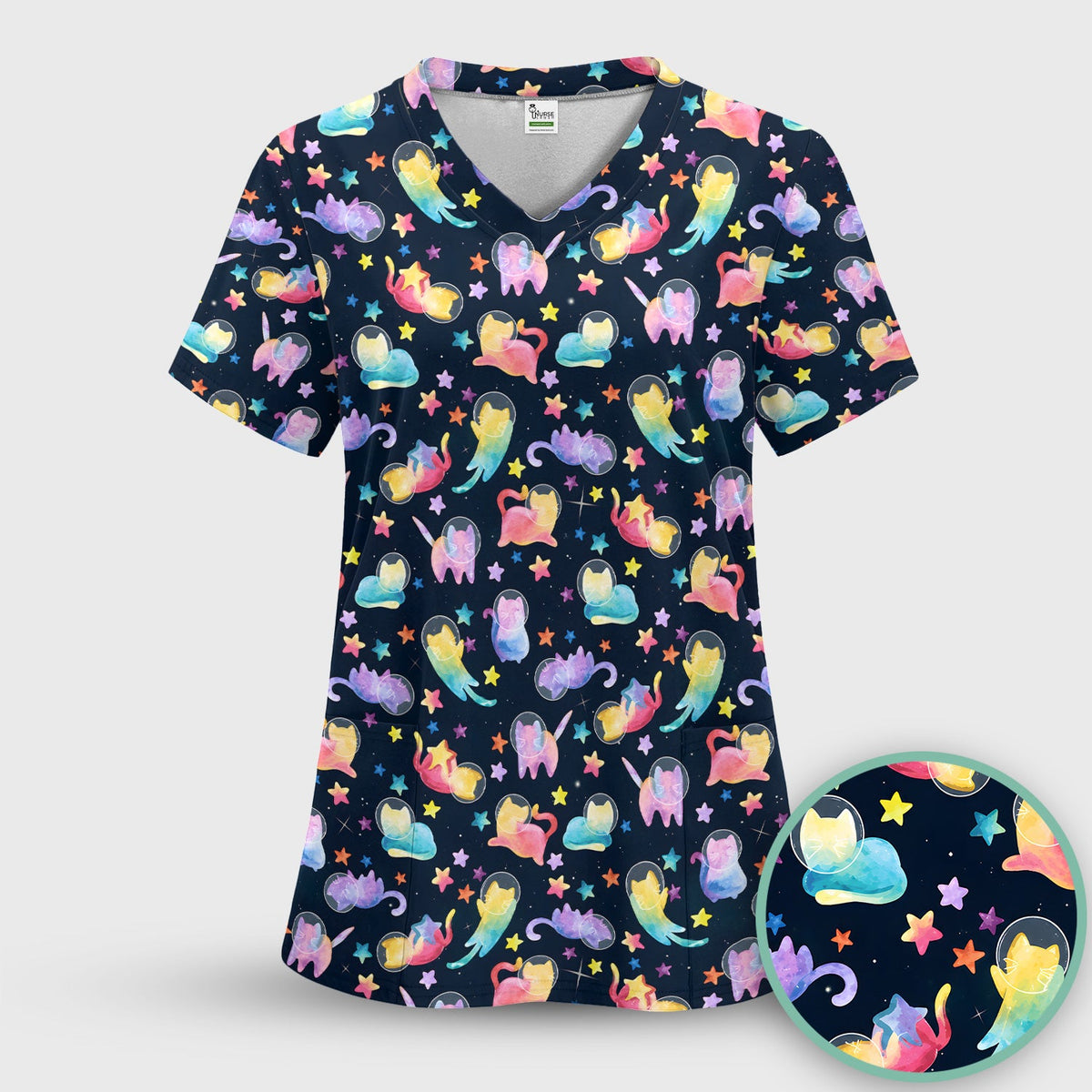 Space Cat Veterinary Nurse Scrub Top