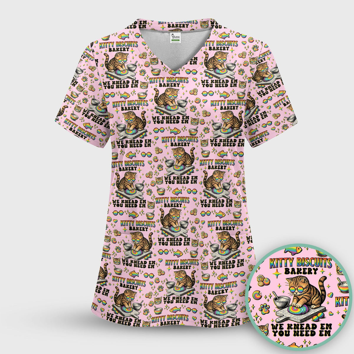 Pride Nurse Cat Baking Scrub Top