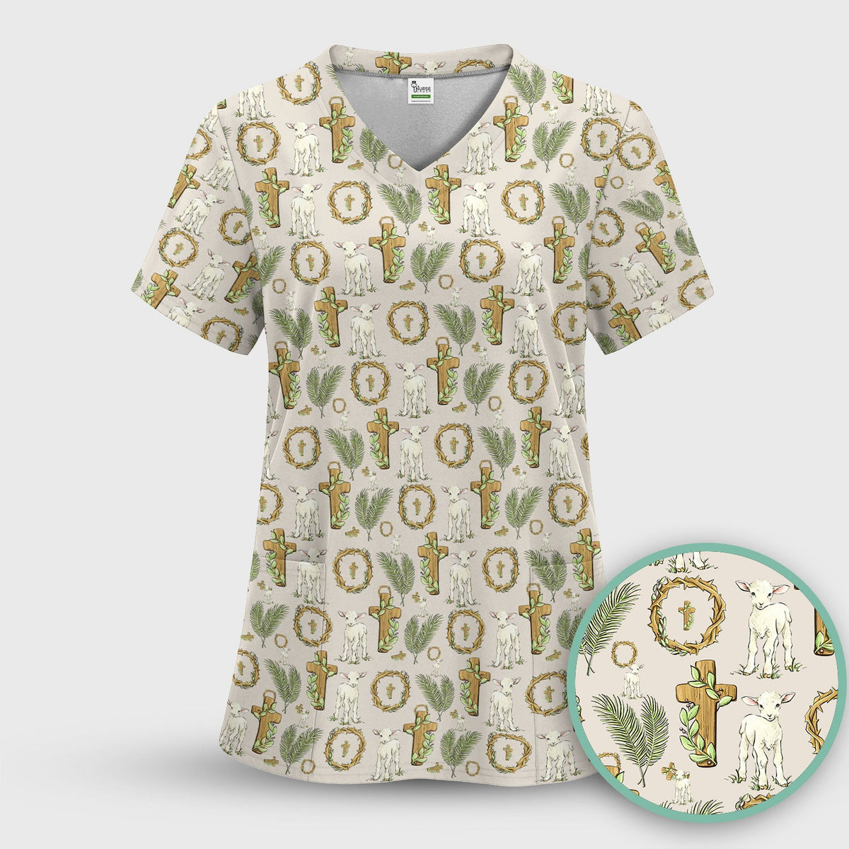 Faith Lamb Cross Nurse Scrub Top