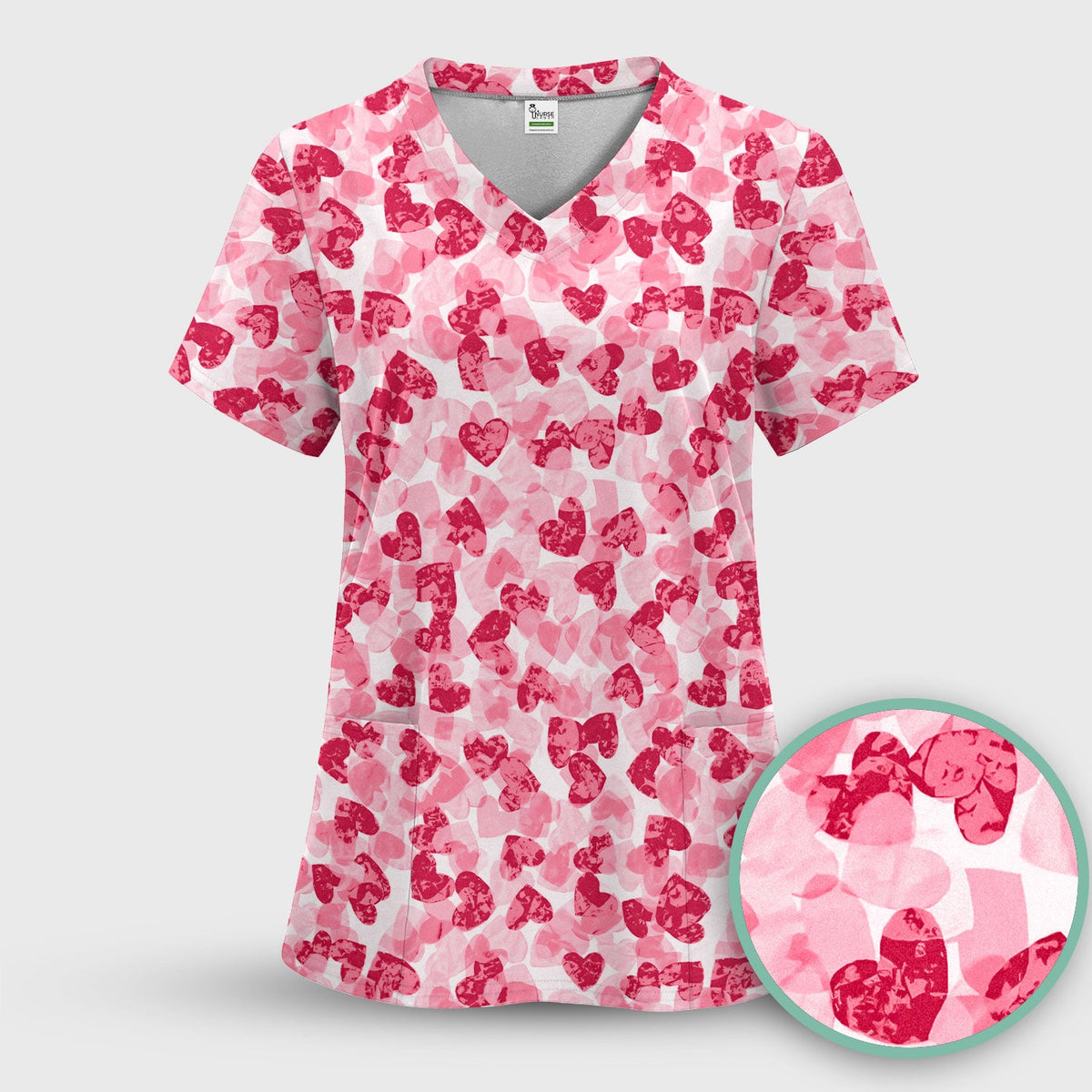 Valentine Heart Pattern Medical Scrub Top, Comfortable Scrubs for Nurses
