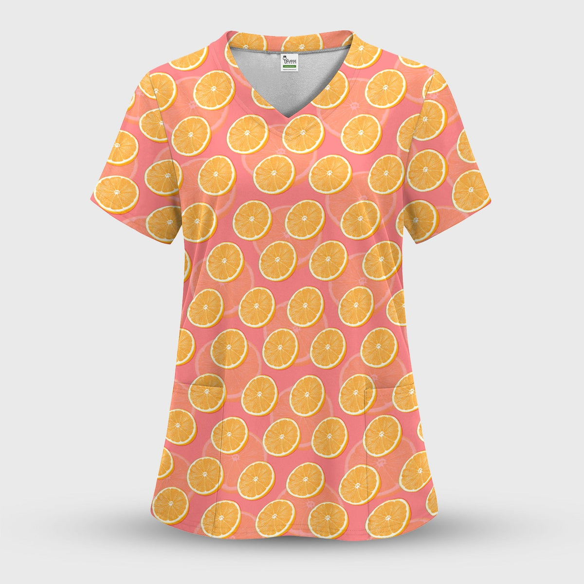 Fresh Orange Slice Nurse Scrub Top