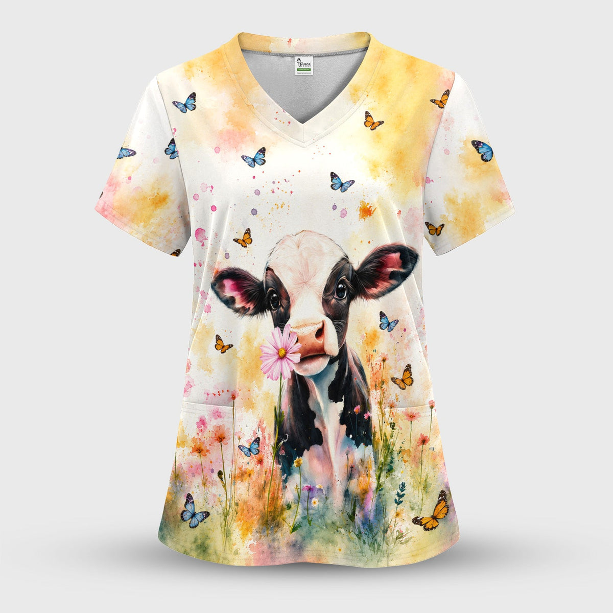 Butterfly Baby Cow Nurse Scrub Set