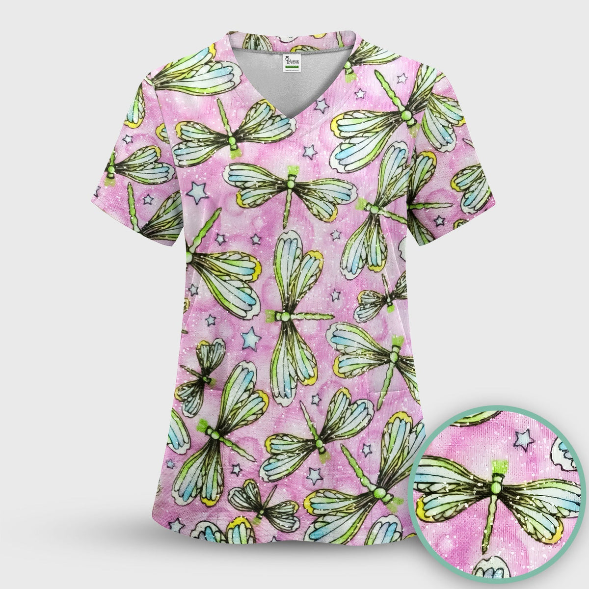 Dragonfly Pink Starry Nurse Scrub Top