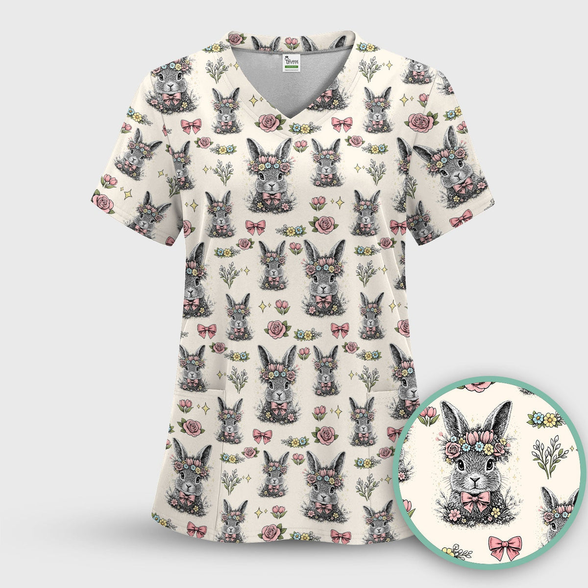Vintage Floral Bunny Nurse Scrub Set