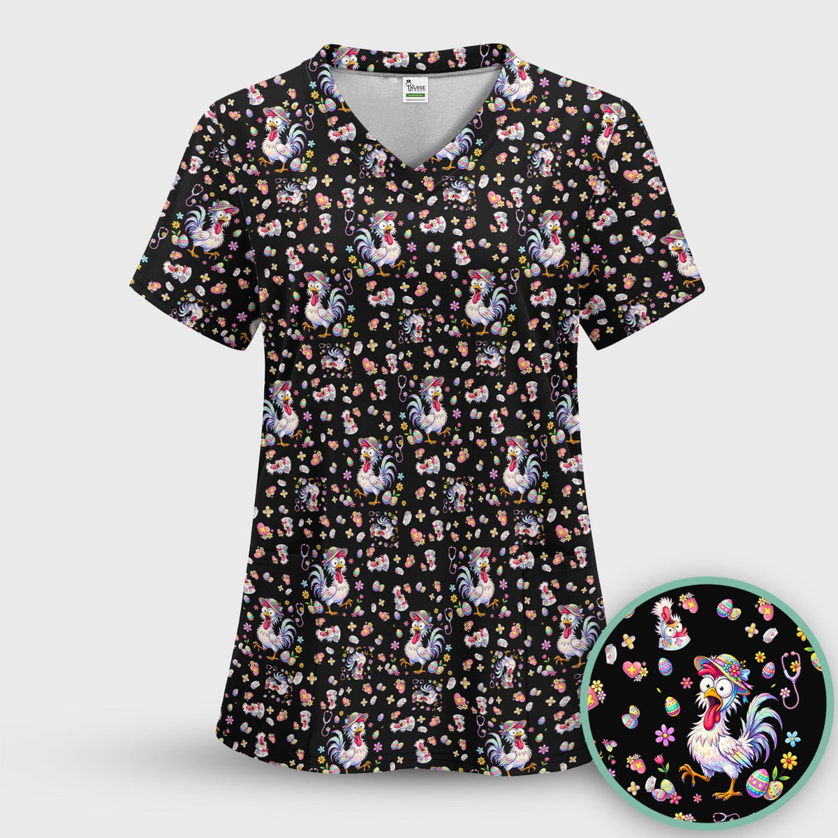 Easter Chicken Nurse Scrub Set