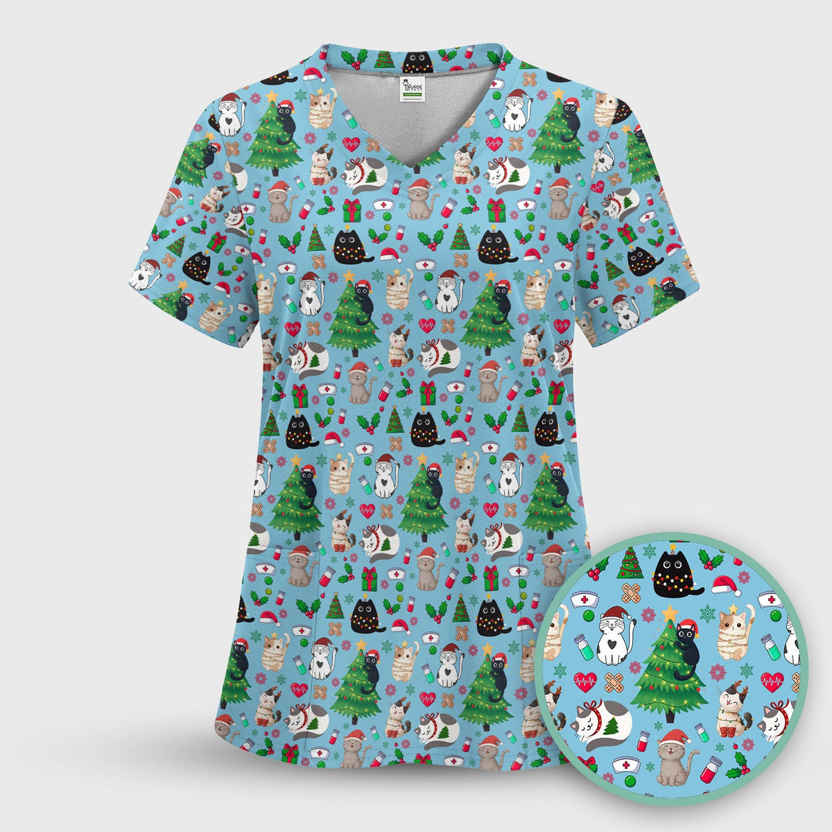 Christmas Pet Nurse Scrub Top