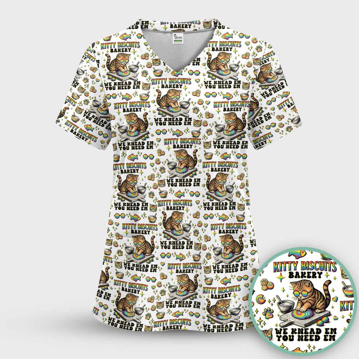 Pride Nurse Cat Baking Scrub Top