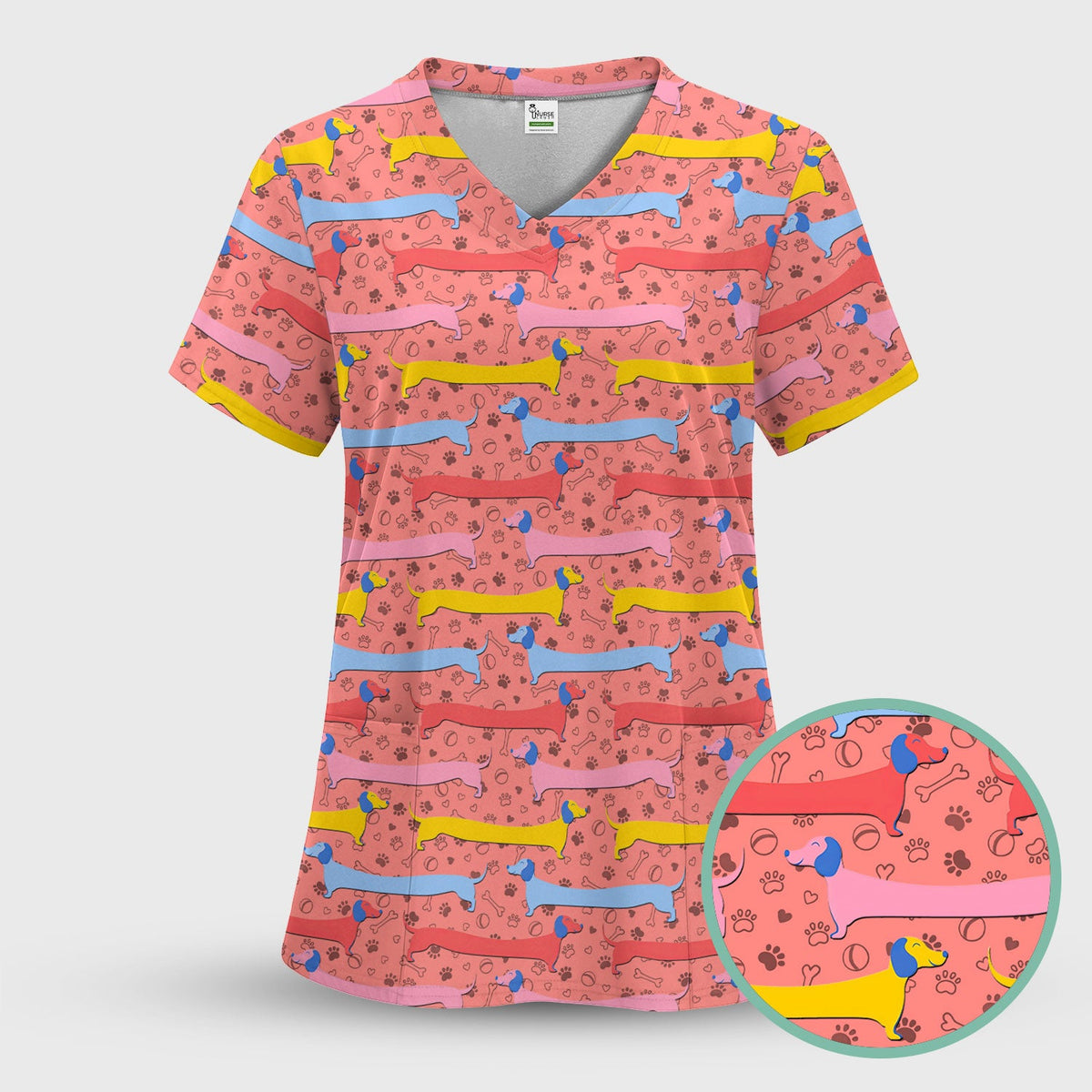 Dachshund Sausage Dog Nurse Scrub Top