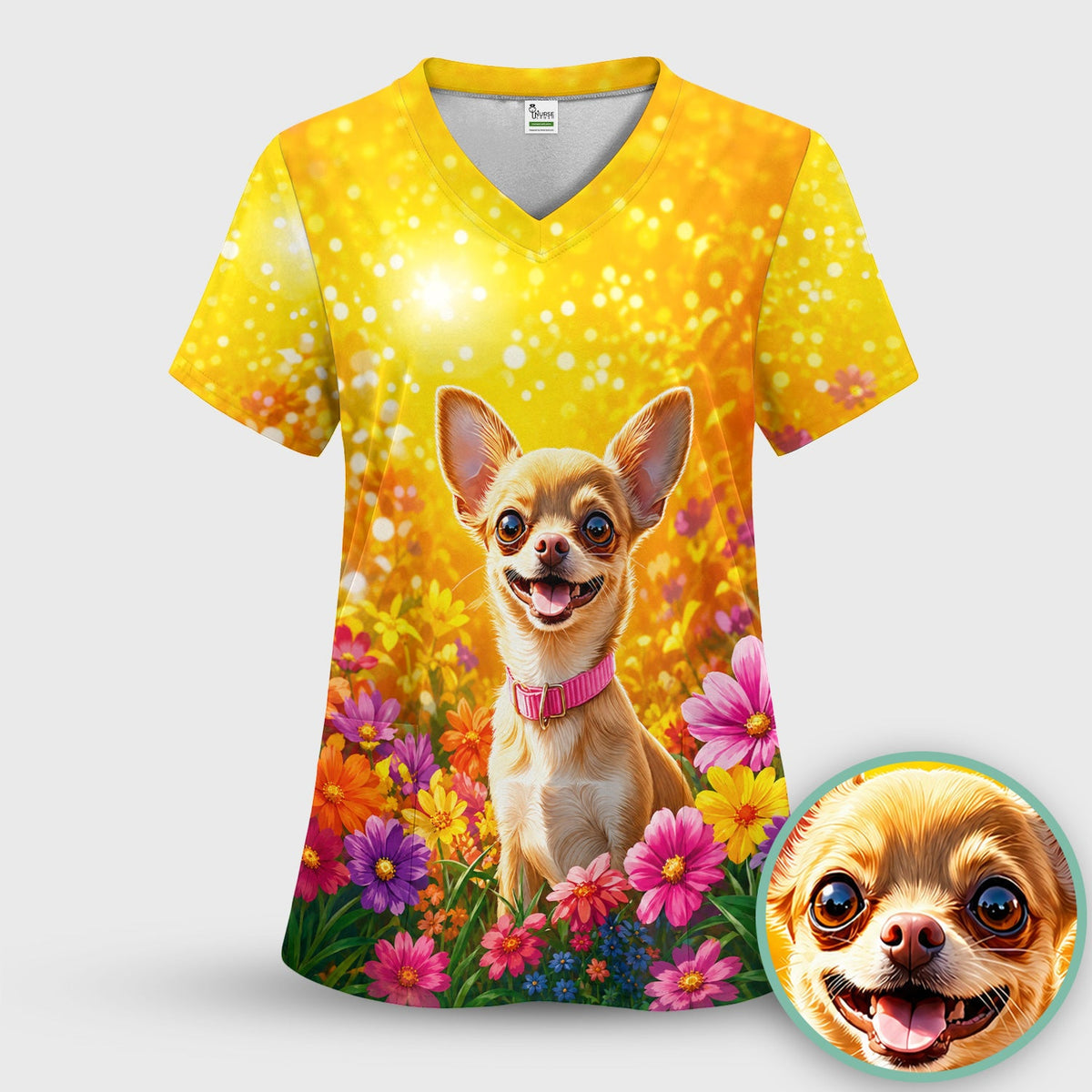 Chihuahua Flower Meadow Nurse Scrub Set