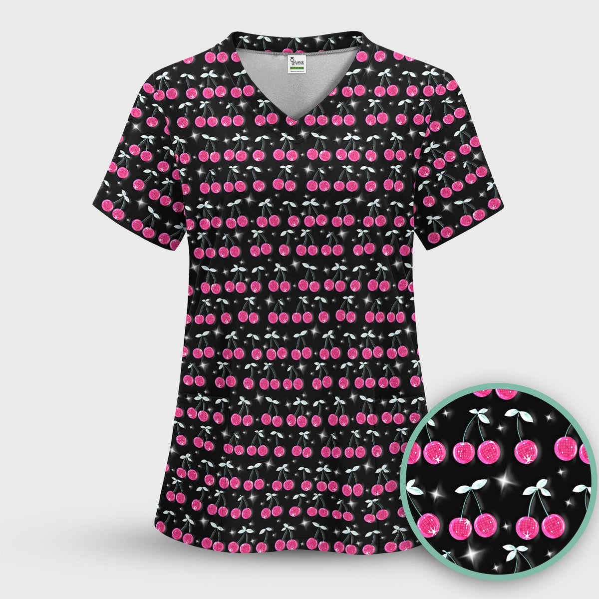 Pink Cherry Sparkle Nurse Scrub Set