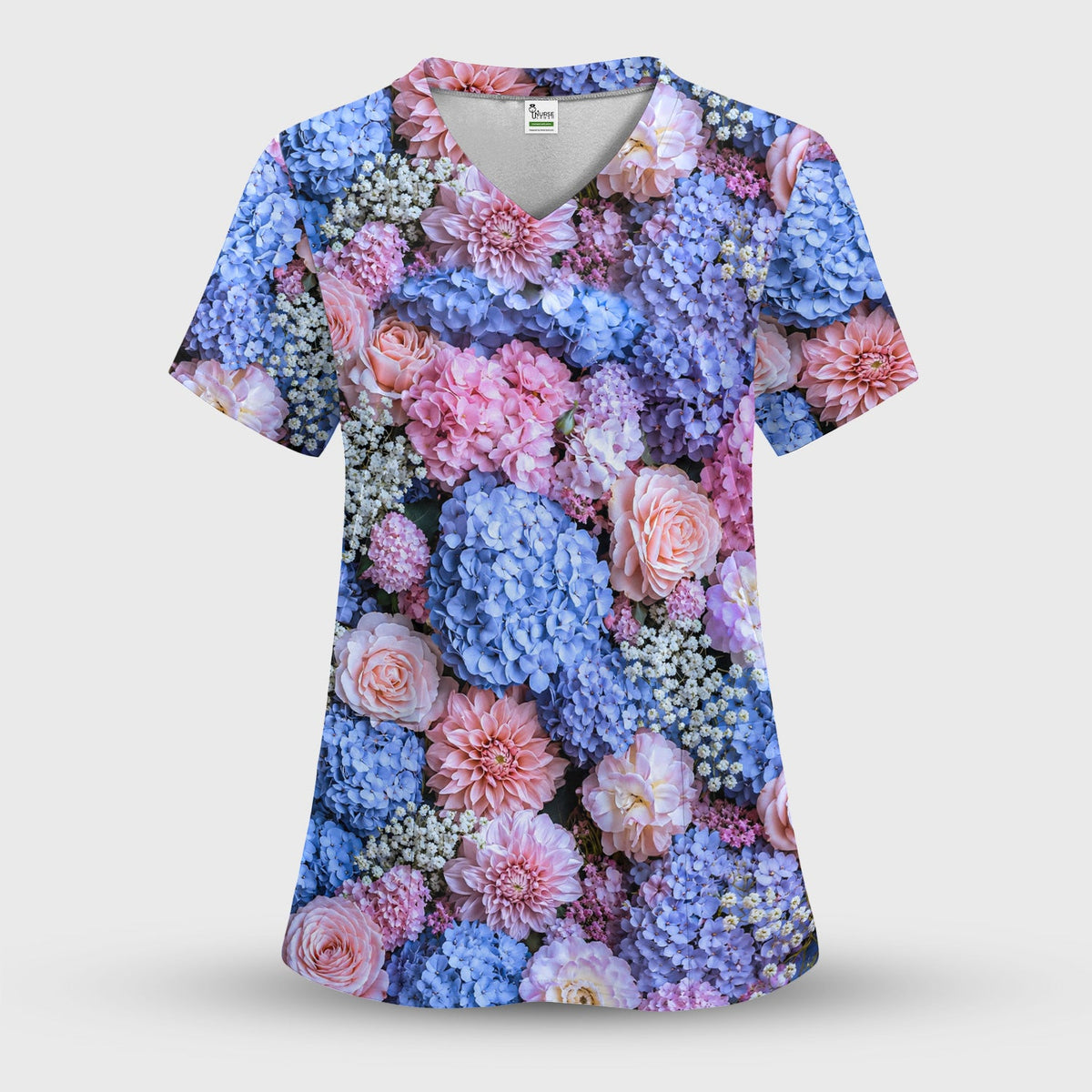 Pastel Hydrangea Rose Blossom Nurse Scrub Set
