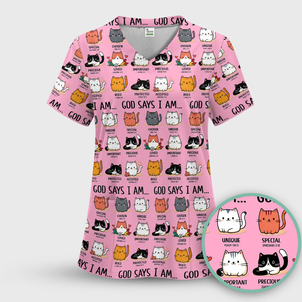 Cat God Says I Am Nurse Scrub Top
