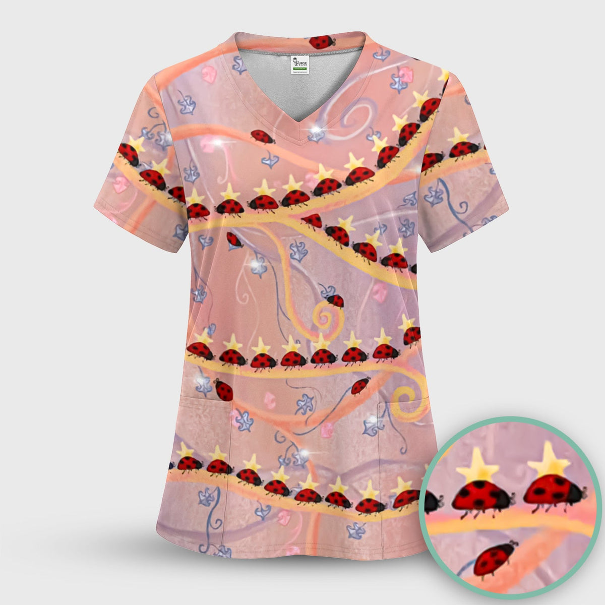 Ladybug Star Vine Swirl Nurse Scrub Set