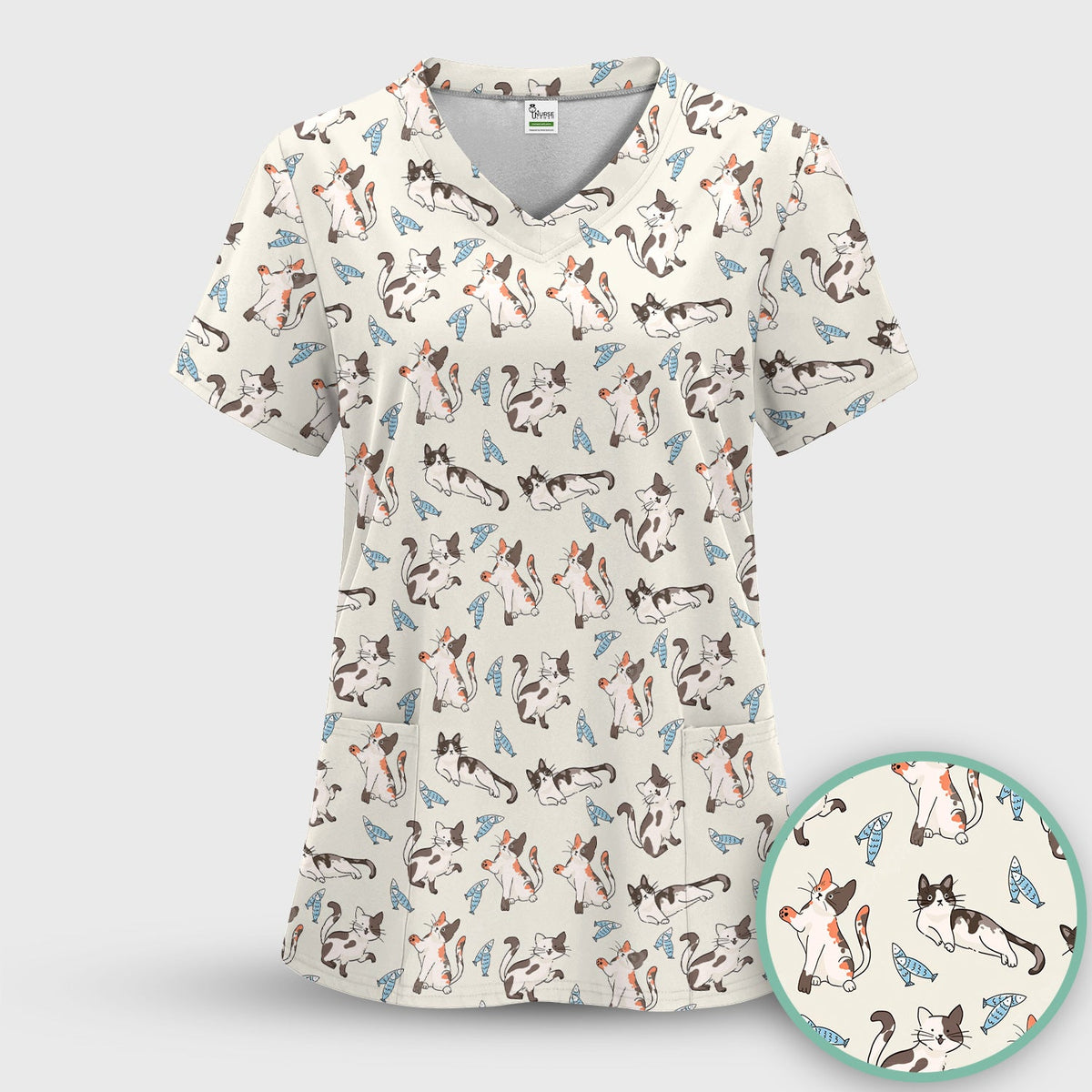 Playful Cats Fish Nurse Scrub Set