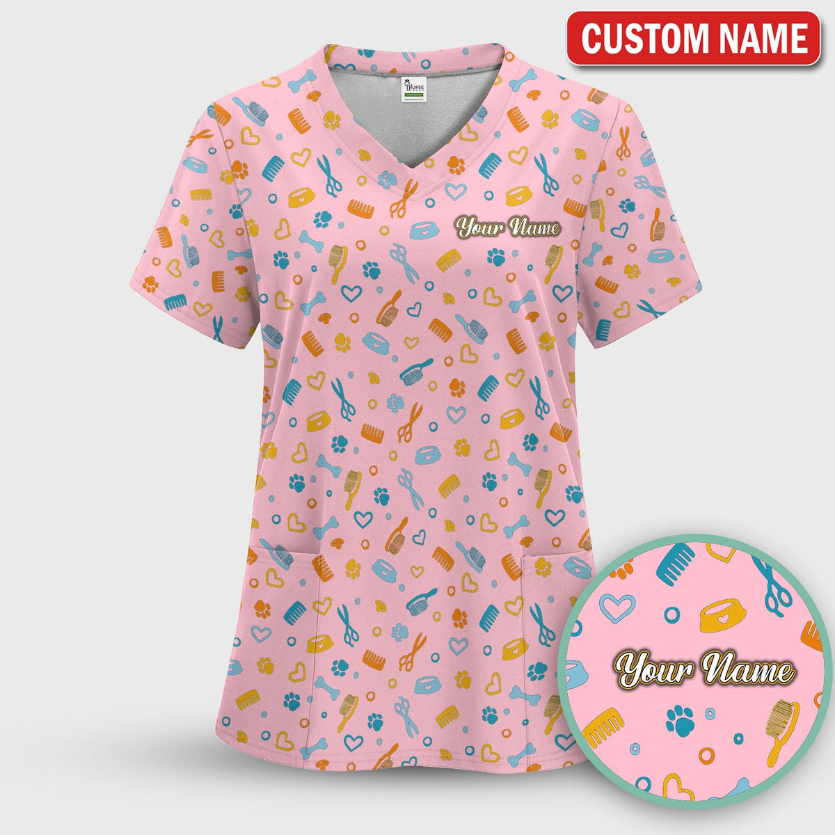 Personalized Dog Cat Grooming Nurse Scrub Top