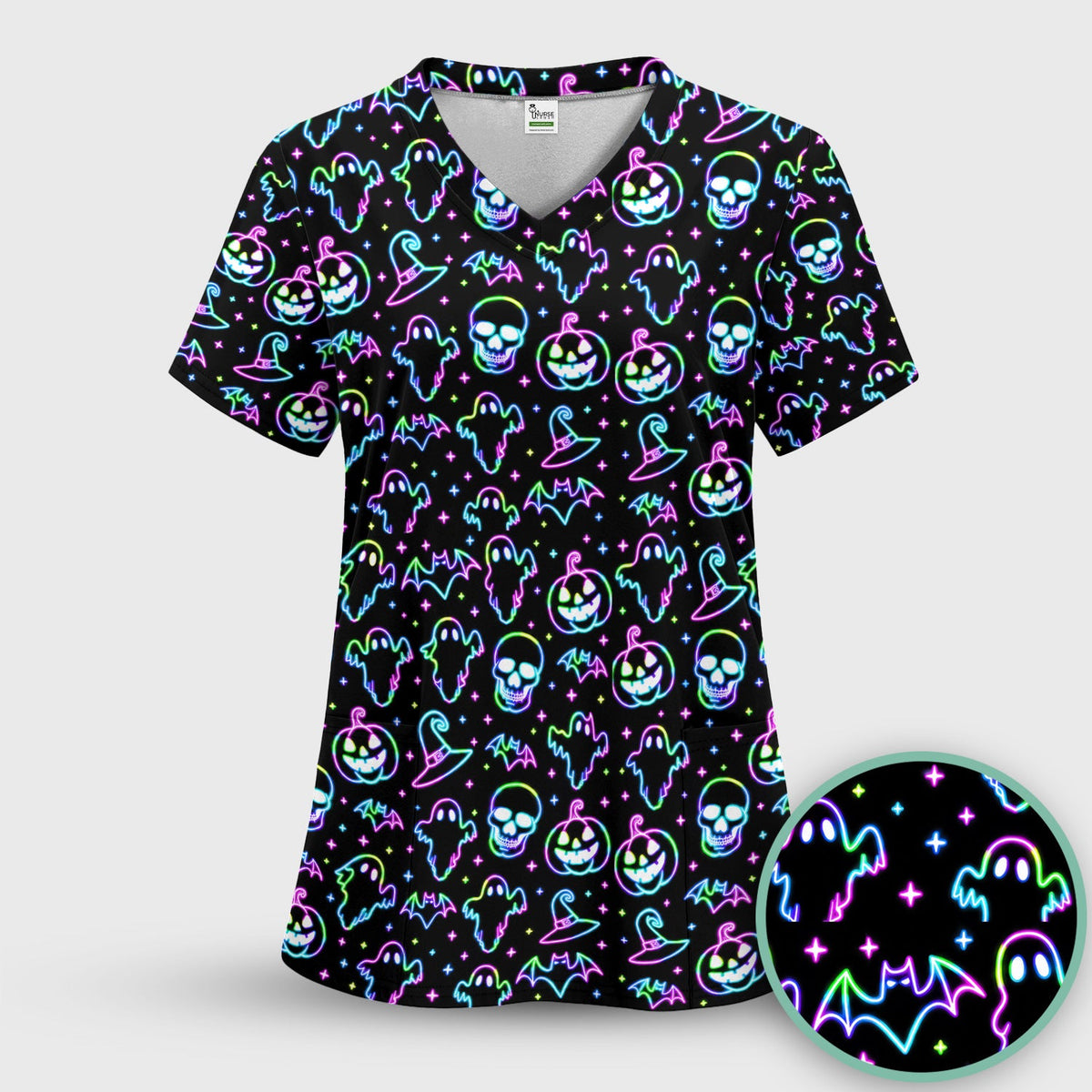 Pumpkin Skull Spooky Nurse Scrub Top