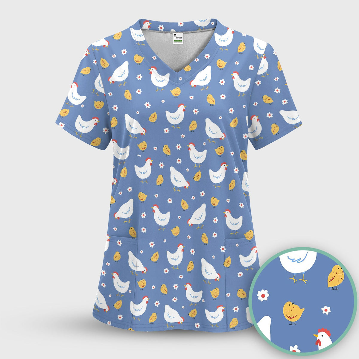 Chicken And Cute Chicks Nurse Scrub Top
