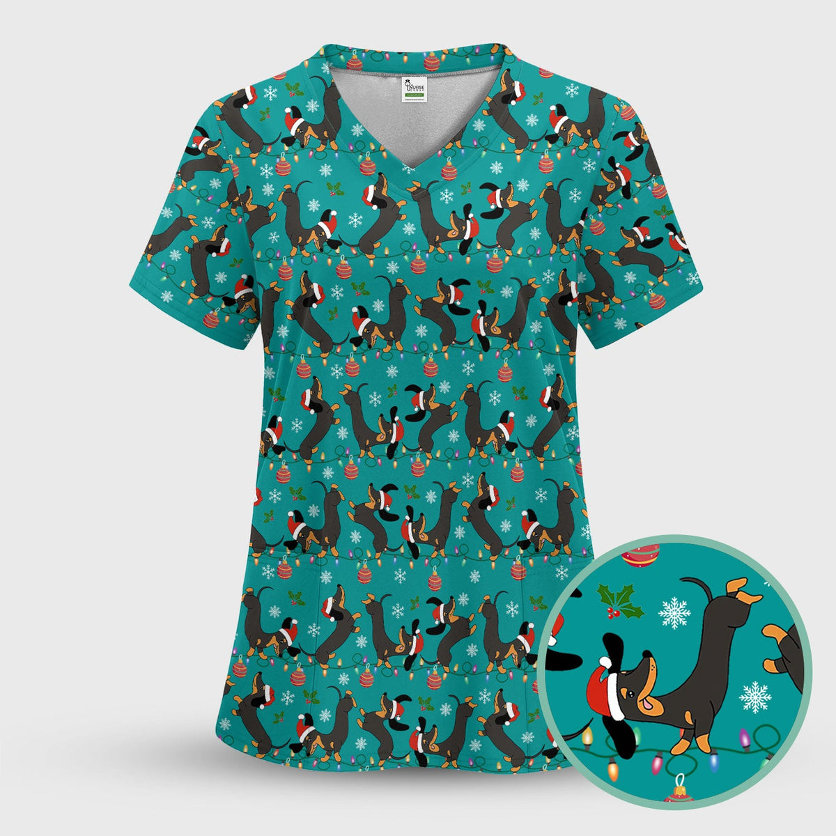 Adorable Dachshund Nurse Scrub Top - Christmas Gift