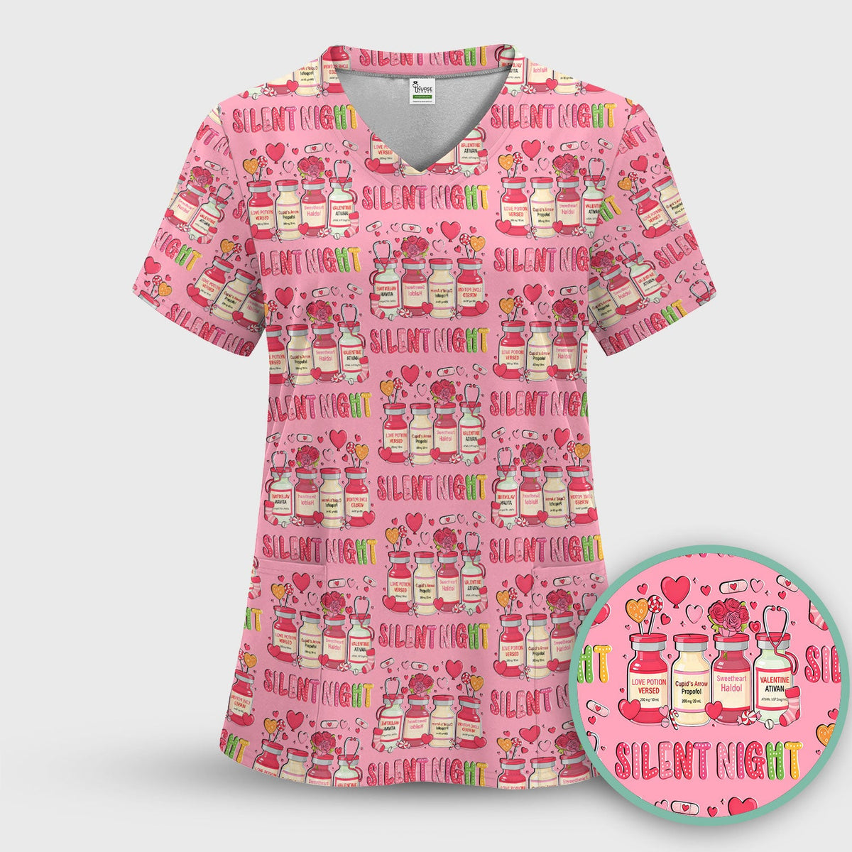 Valentine Silent Night Love Nurse Scrub Set