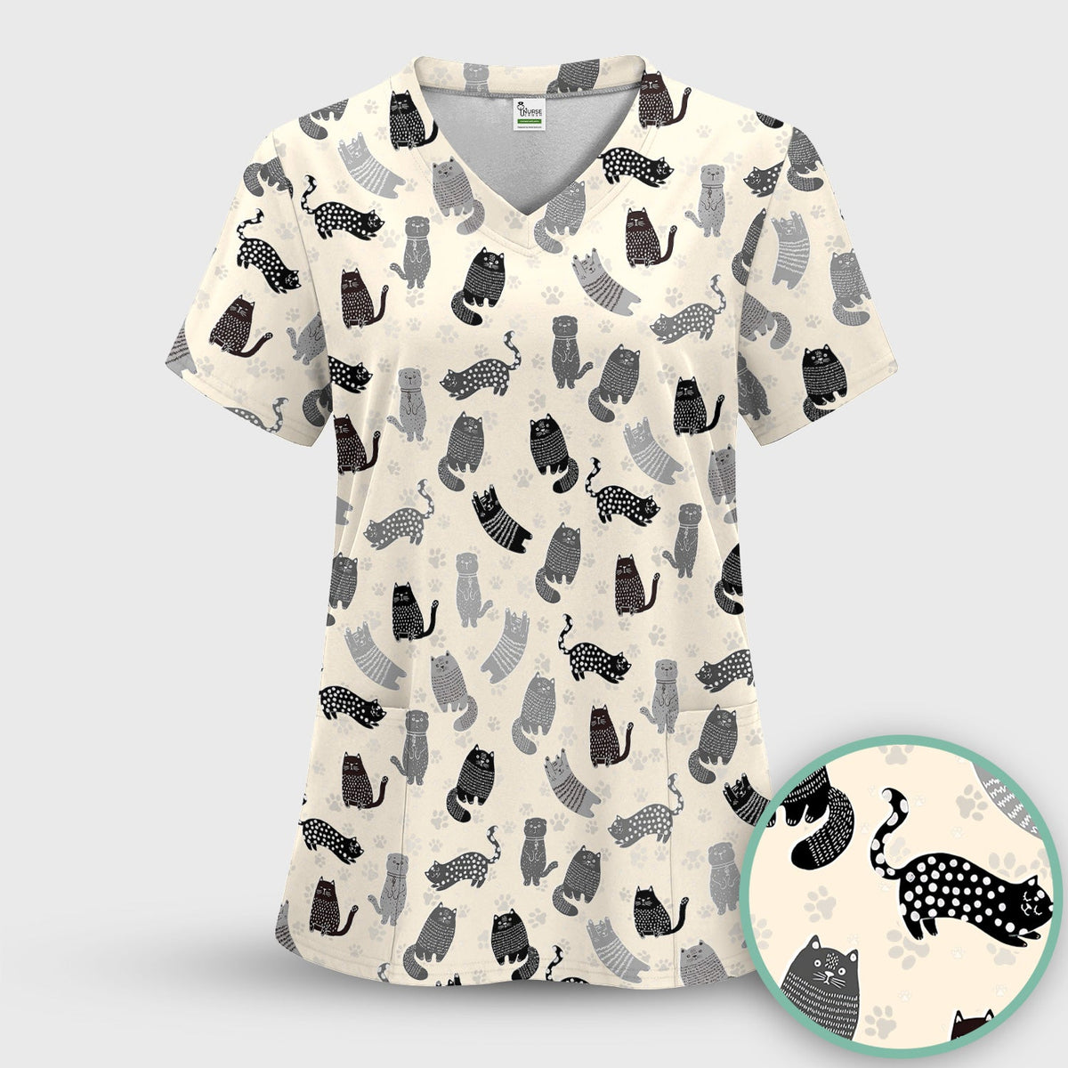 Cat Paw Print Nurse Scrub Set