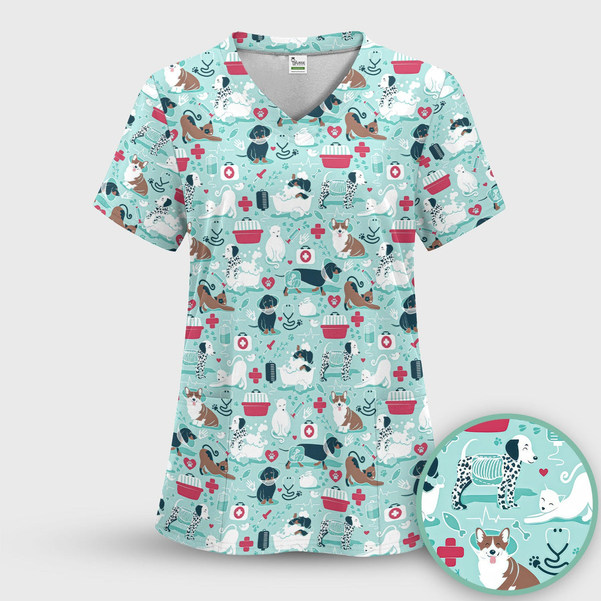 Dogs Veterinary Tools Nurse Scrub Top