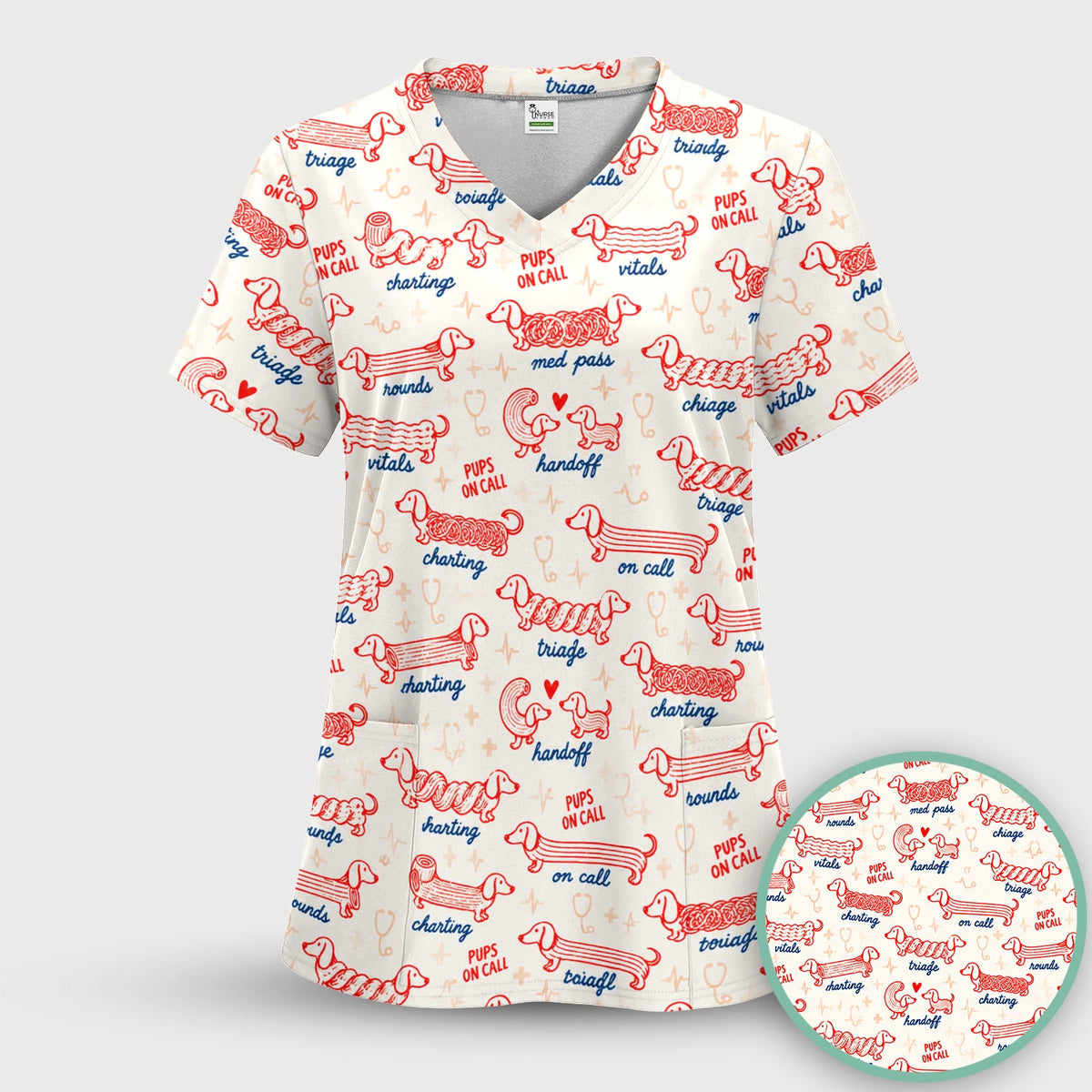 Pups On Call Dachshund Nurse Scrub Top