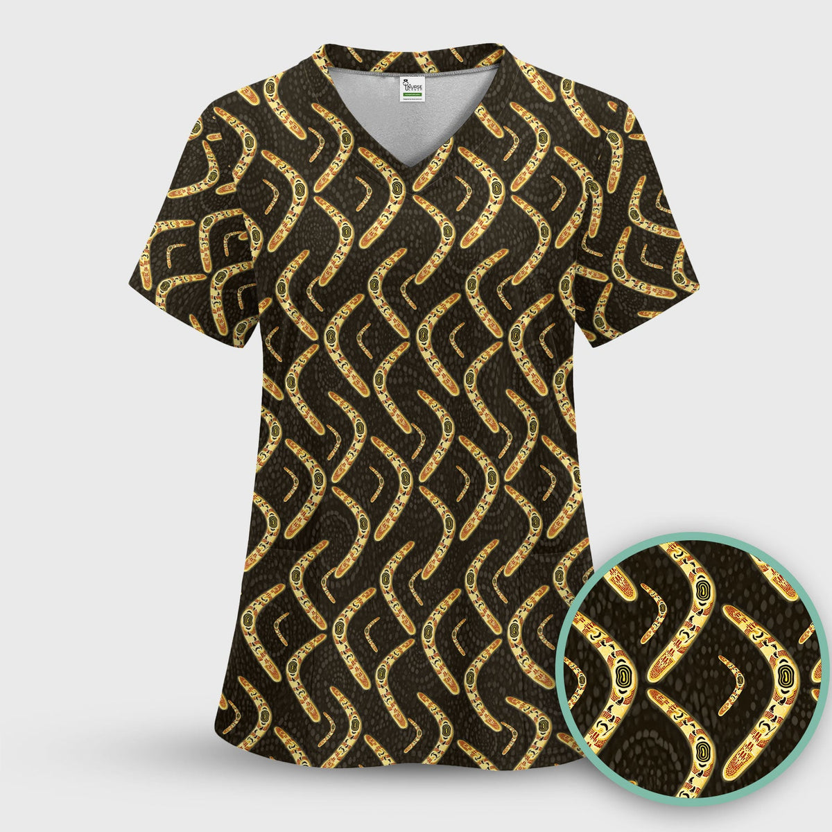 Aboriginal Boomerang Nurse Scrub Top