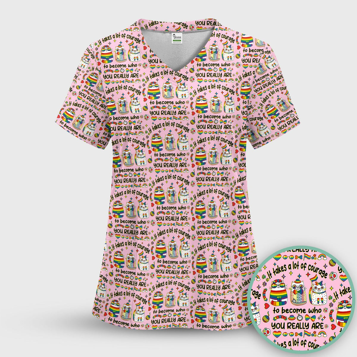 Nurse Rainbow Cat Courage Scrub Set
