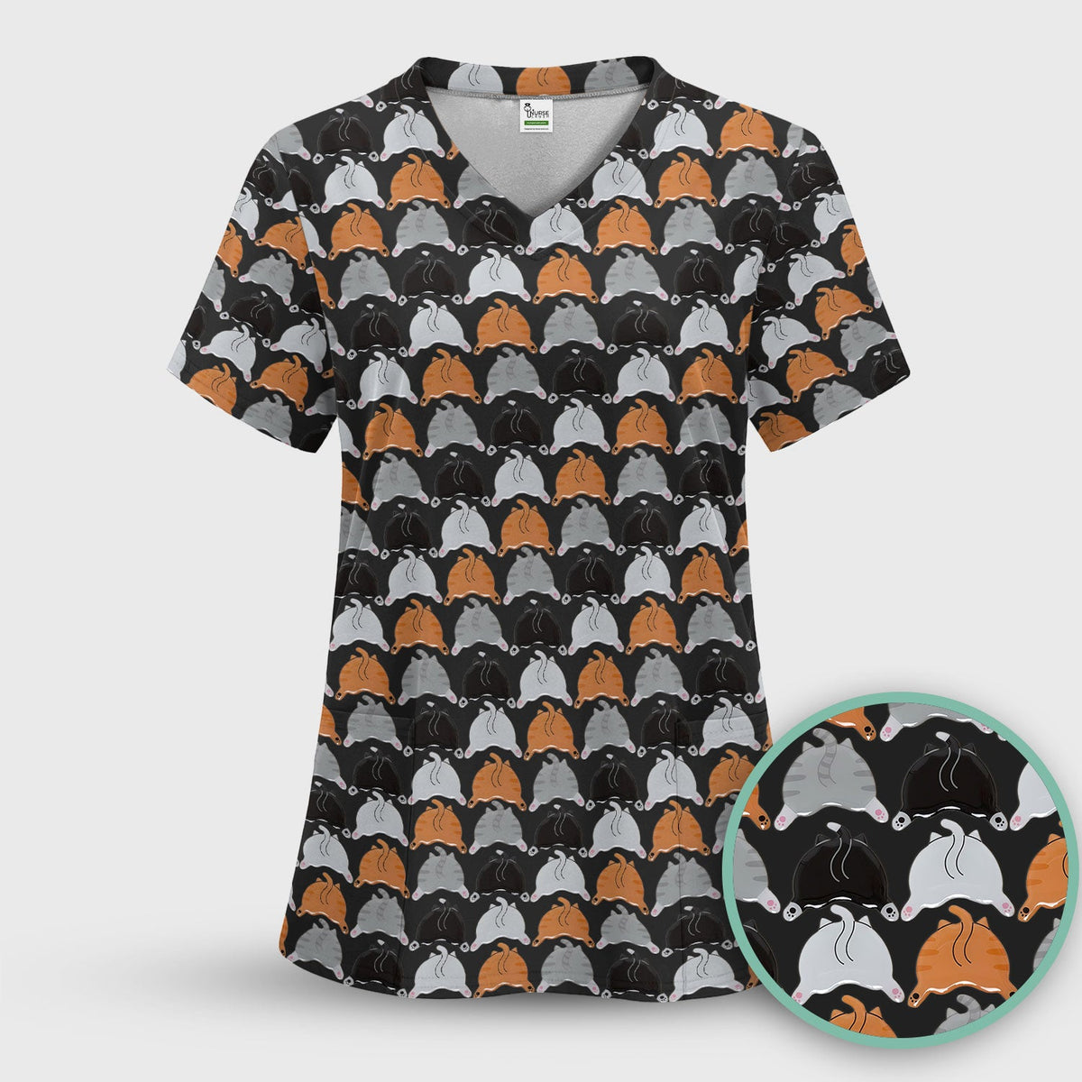 Multicolor Cat Nurse Scrub Set