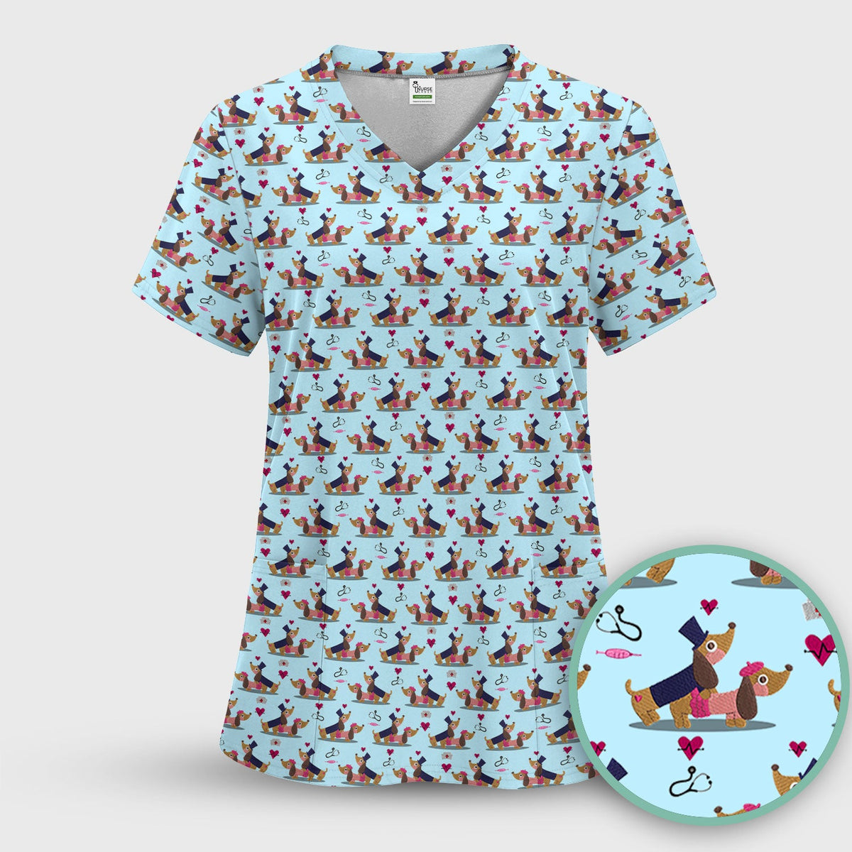 Dachshund Nurse Scrub Top - Valentines Day Gift