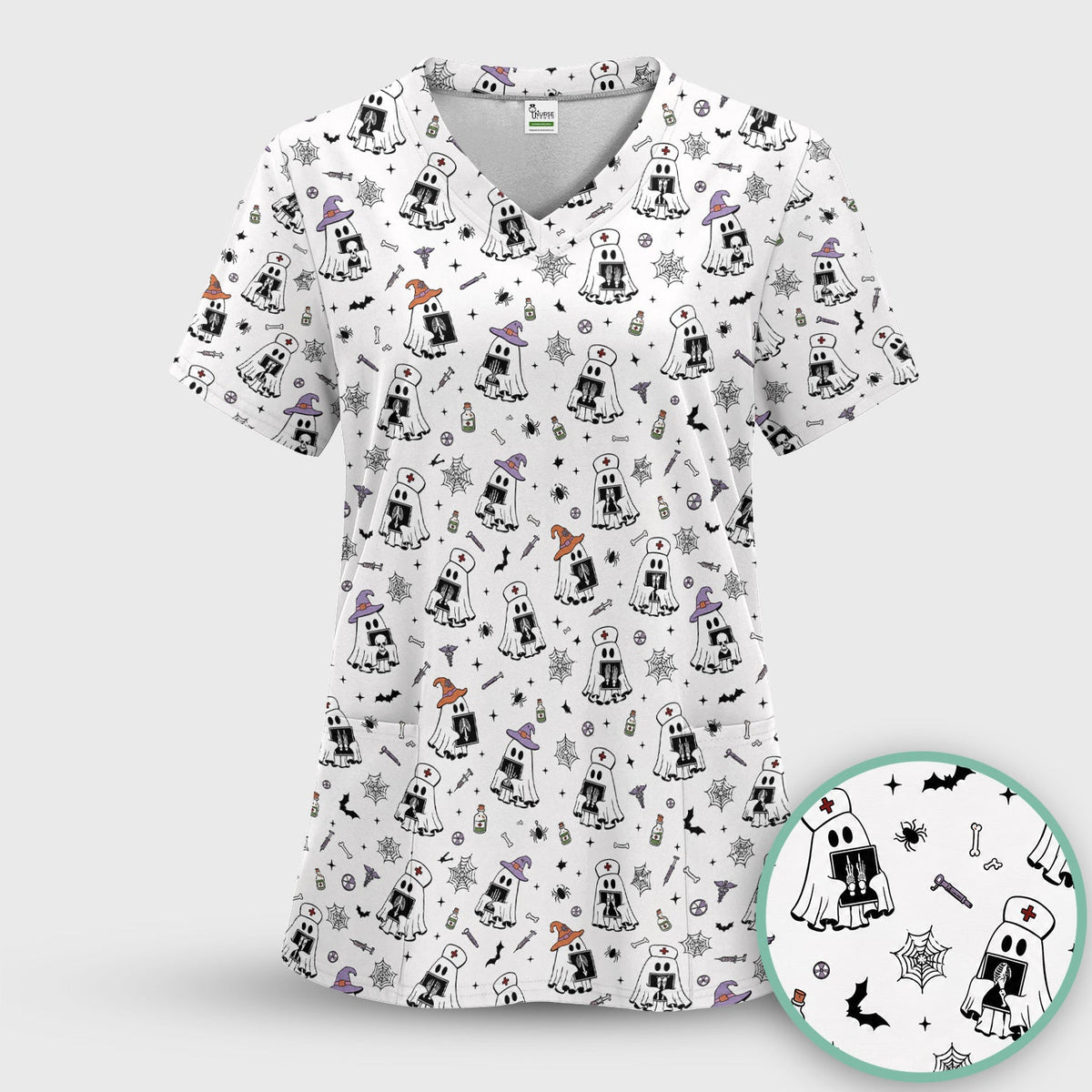 Ghost Nurses with X-Rays Scrub Top - Halloween Gift