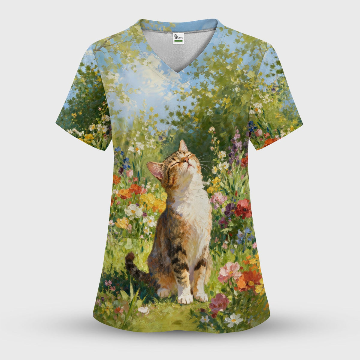 Whimsical Garden Cat Blossom Nurse Scrub Set