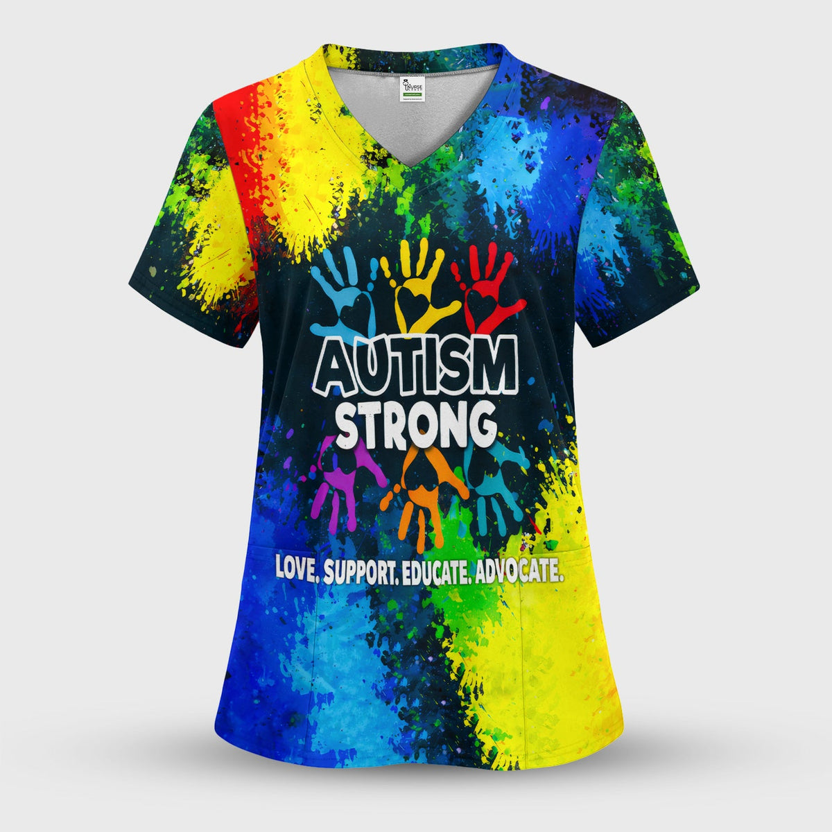 Autism Strong Handprint Nurse Scrub Top