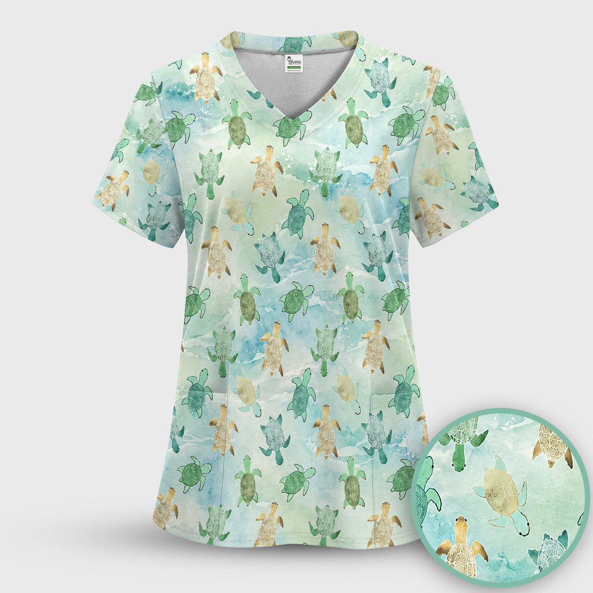 Watercolor Sea Turtle Nurse Scrub Set