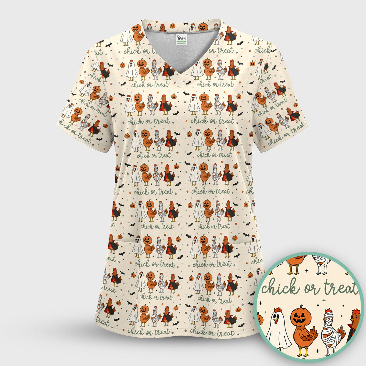 Chick Or Treat Nurse Scrub Top - Halloween Gift
