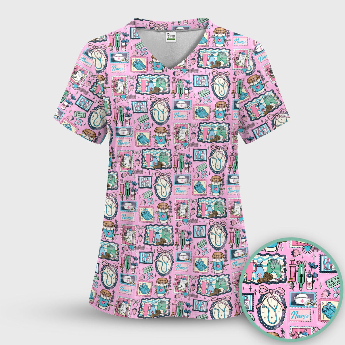 Stethoscope Syringe Frame Nurse Scrub Top