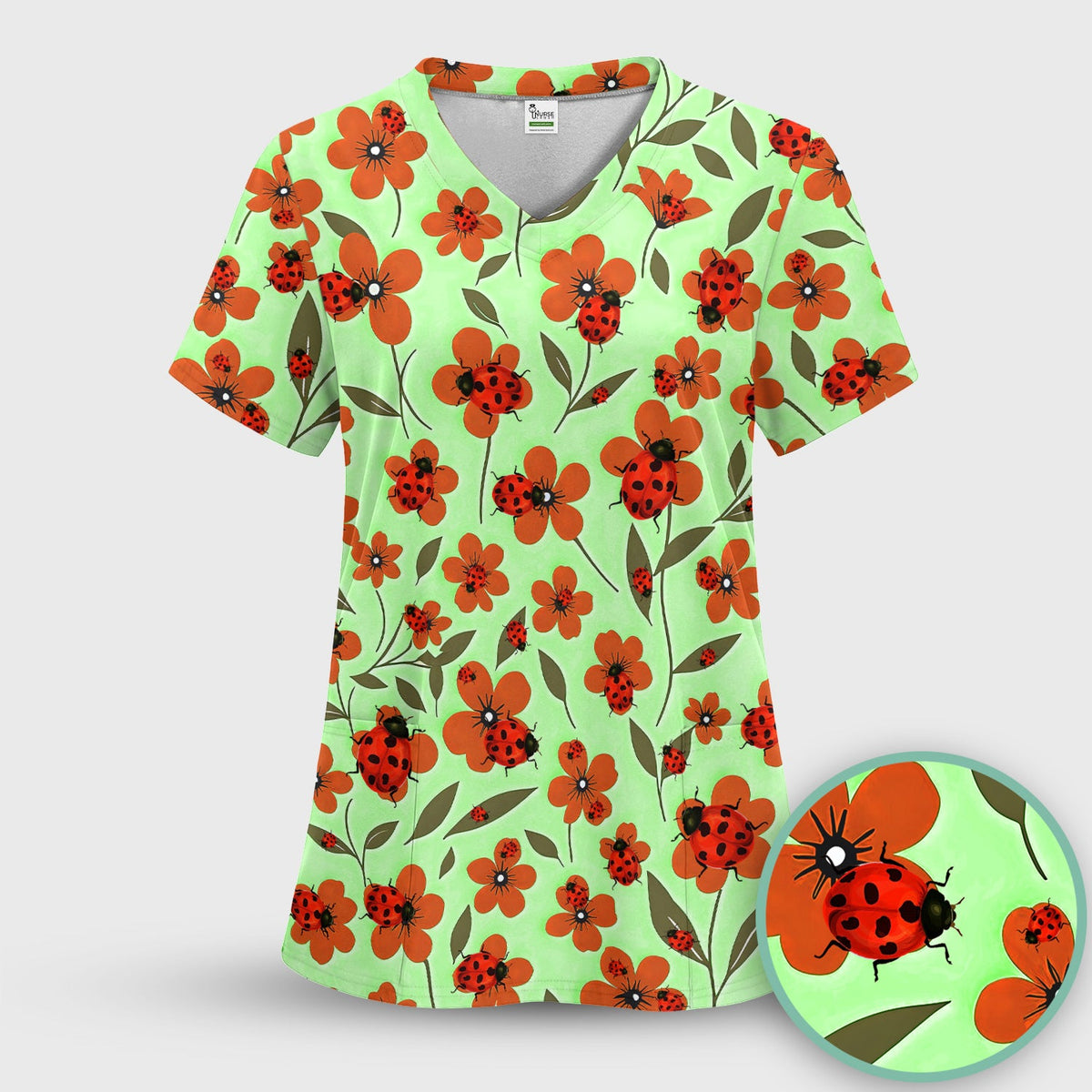 Ladybug Orange Floral Garden Nurse Scrub Set