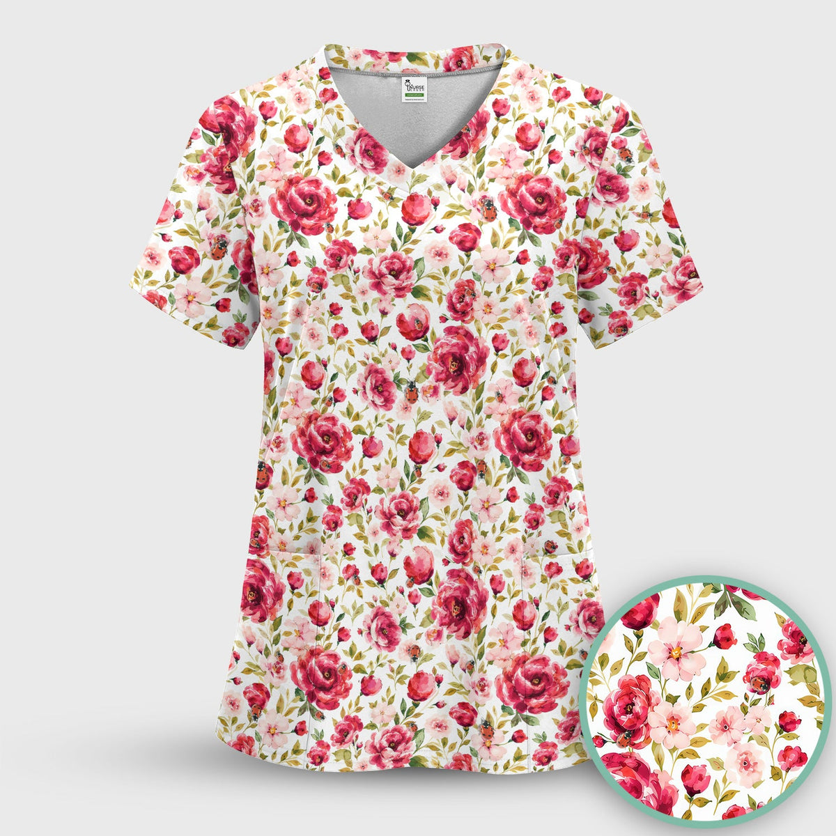 Pink Rose Ladybug Garden Nurse Scrub Set